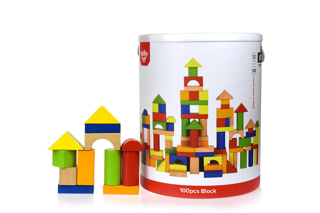 Tooky Toy Wooden Building Blocks 100 tub