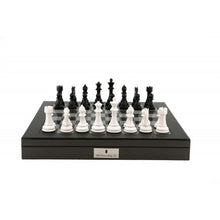 Load image into Gallery viewer, Dal Rossi Italy Carbon Fibre Shiny Finish Chess Box 20” with Black and White Chess Pieces
