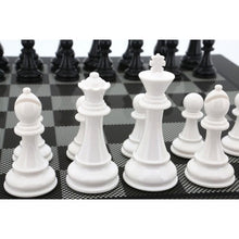 Load image into Gallery viewer, Dal Rossi Italy Carbon Fibre Shiny Finish Chess Box 20” with Black and White Chess Pieces
